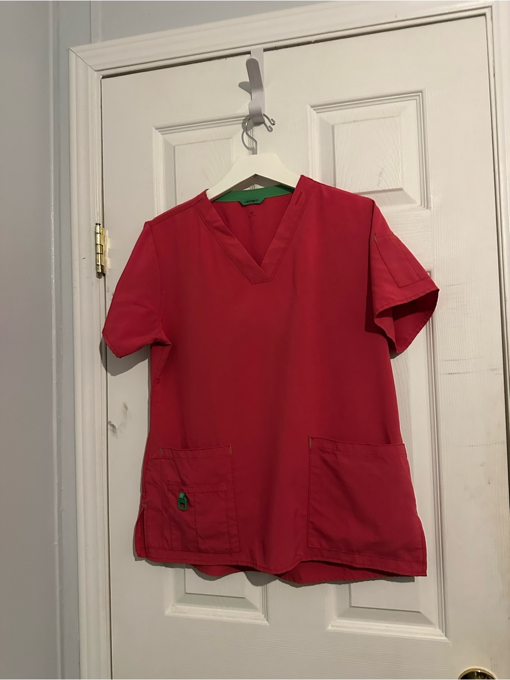 Carhartt Force Cross-Flex Women's V-Neck Scrub Top Pink Green Accent Size M